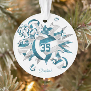 teal grey volleyballs stars girls name keepsake ornament