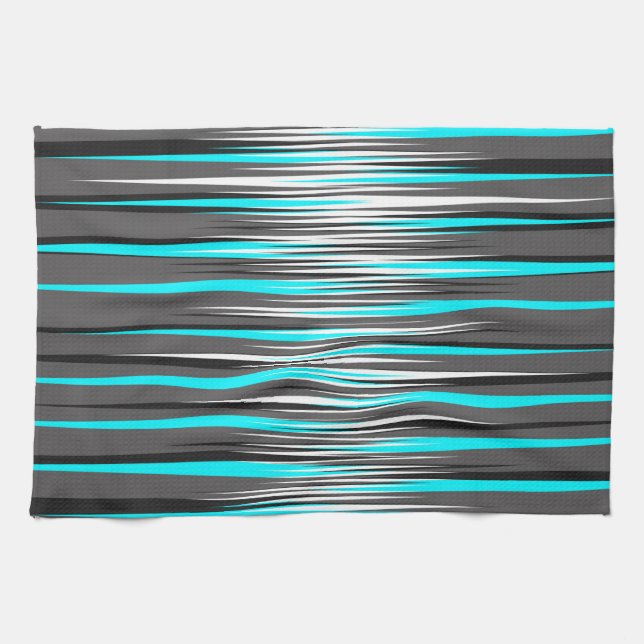 Teal, Grey, White, & Black Stripes Tea Towel (Horizontal)