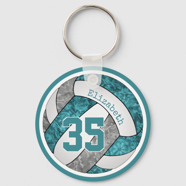 teal grey white girls' volleyball keychain bag tag (Front)