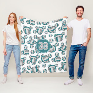 teal grey white girly volleyball pattern fleece blanket