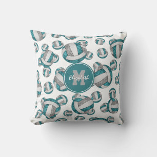 teal grey white girly volleyballs pattern cushion