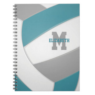 teal grey white personalised volleyball notebook