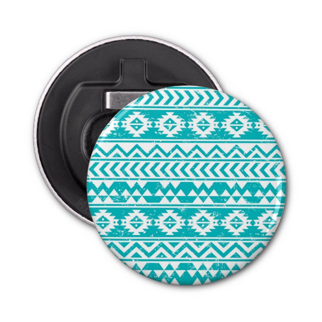 Teal Grunge Aztec Tribal Pattern Bottle Opener (Front)