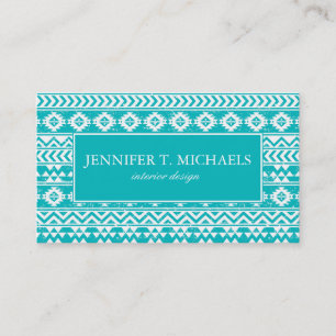Teal Grunge Aztec Tribal Pattern Business Card