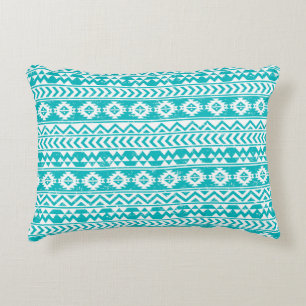 Teal Grunge Aztec Tribal Pattern Decorative Cushion