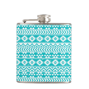 Teal Grunge Aztec Tribal Pattern Hip Flask