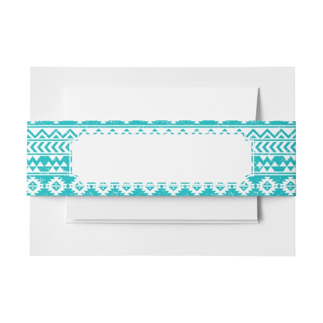 Teal Grunge Aztec Tribal Pattern Invitation Belly Band (Front Example)
