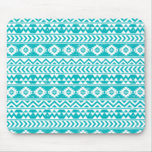 Teal Grunge Aztec Tribal Pattern Mouse Mat