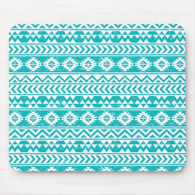 Teal Grunge Aztec Tribal Pattern Mouse Mat (Front)