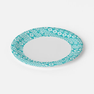 Teal Grunge Aztec Tribal Pattern Paper Plate