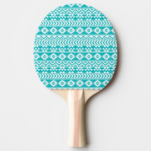 Teal Grunge Aztec Tribal Pattern Ping Pong Paddle (Front)