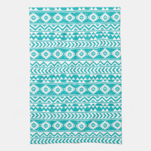 Teal Grunge Aztec Tribal Pattern Tea Towel