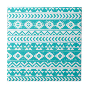 Teal Grunge Aztec Tribal Pattern Tile