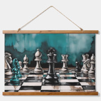 Teal Grunge Chess Board Watercolor Art