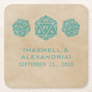 Teal Grunge D20 Dice Gamer Paper Coasters
