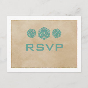 Teal Grunge D20 Dice Gamer RSVP Postcard