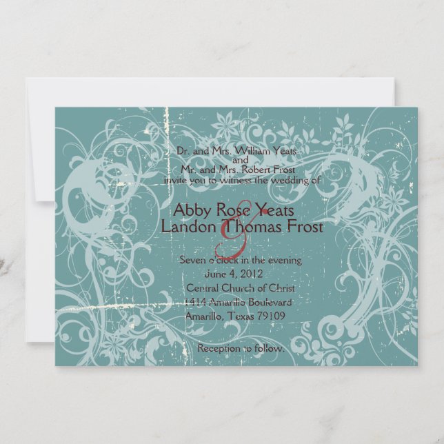 Teal Grunge Wedding Invitation (Front)