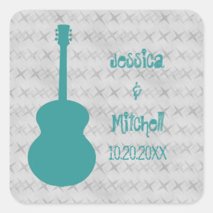 Teal Guitar Grunge Wedding Stickers
