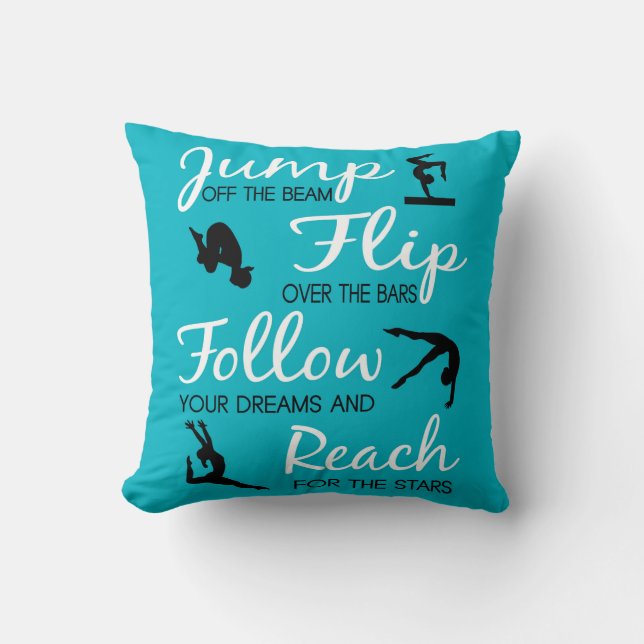 Teal Gymnastics Throw Pillow (Front)