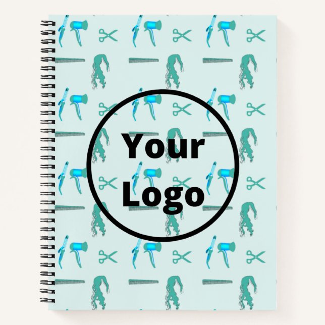 Teal hairdresser business pattern notebook (Front)