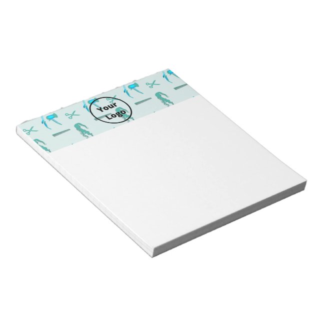 Teal hairdresser business pattern notepad (Angled)