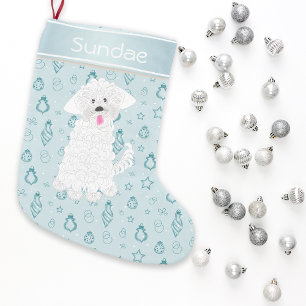 Teal Hand Drawn Bauble Maltese Dog•Custom Small Christmas Stocking