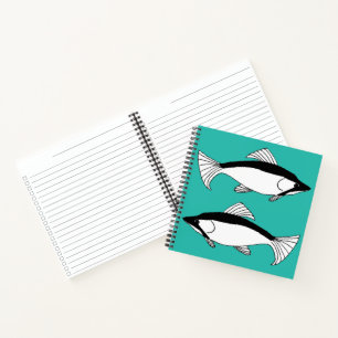 Teal Hand-drawn Fish Salmon Notebook