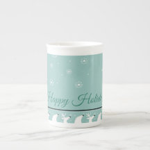 Teal Happy Holidays Bone China Mug
