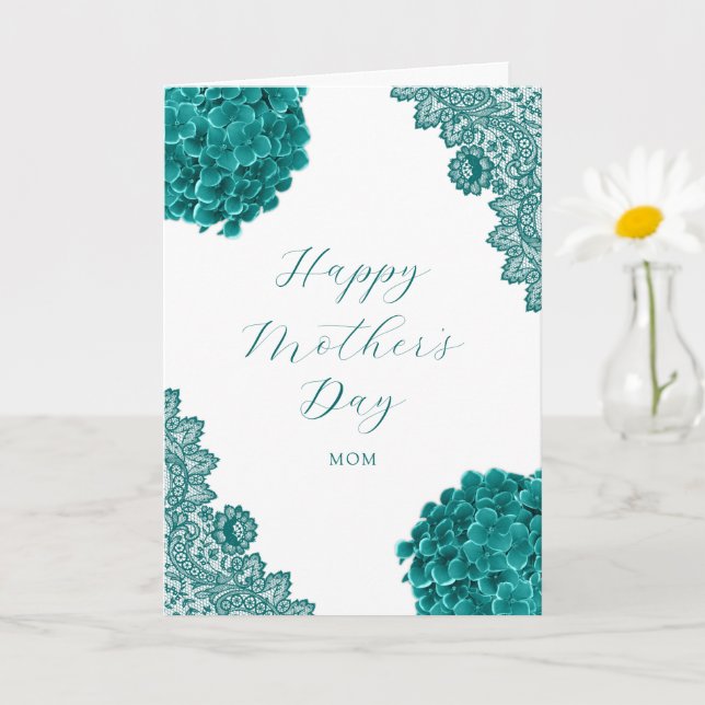 Teal Happy Mother's Day Photo Floral Card (Small Plant)