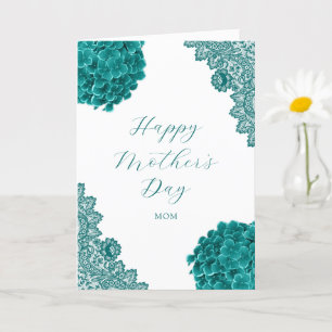 Teal Happy Mother's Day Photo Floral Card