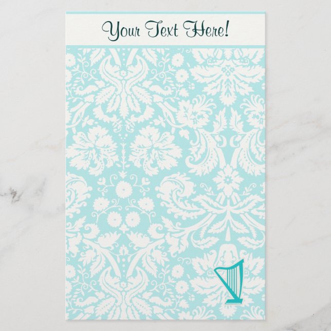 Teal Harp Stationery (Front)