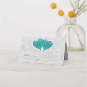 Teal Heart Balloons Reception Place Card