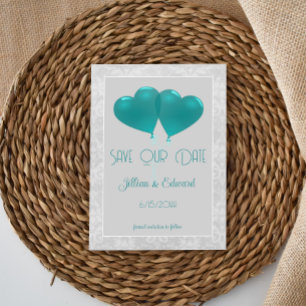 Teal Heart Balloons Save The Date Announcement