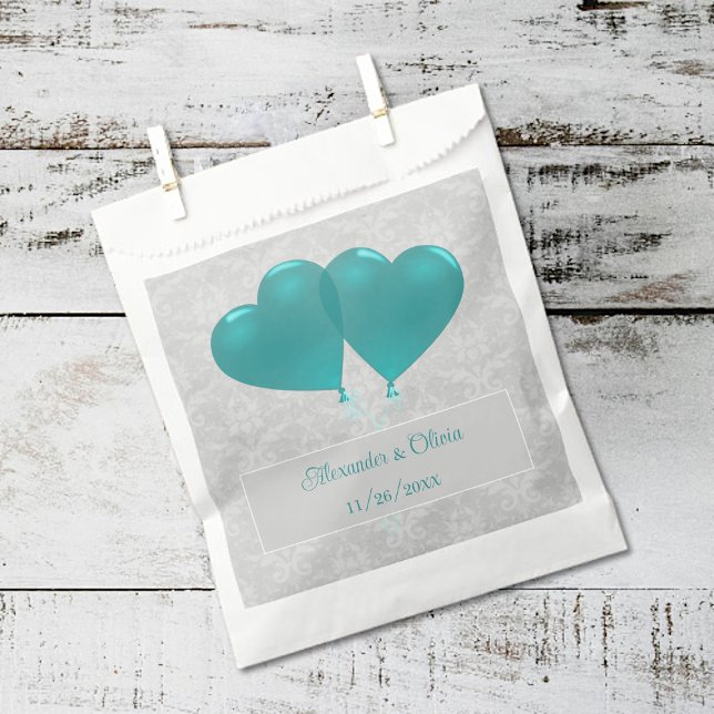 Teal Heart Balloons Wedding Favour Bag (Teal Heart Balloons Wedding Favor Bags)