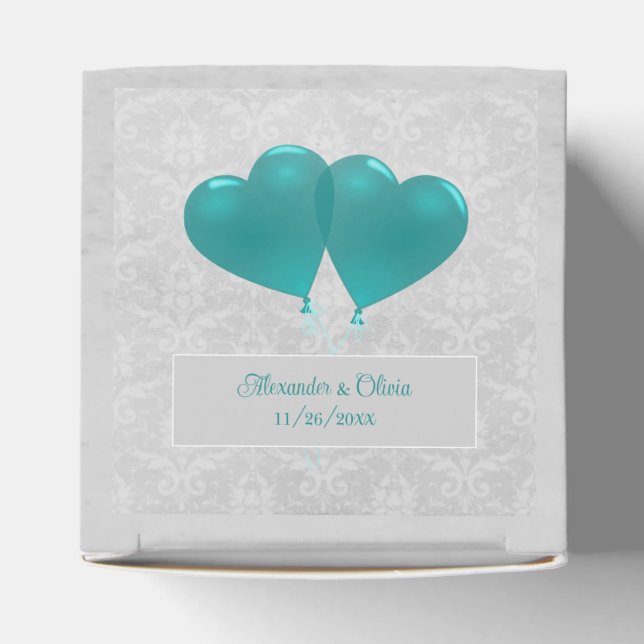 Teal Heart Balloons Wedding Favour Box (Top)