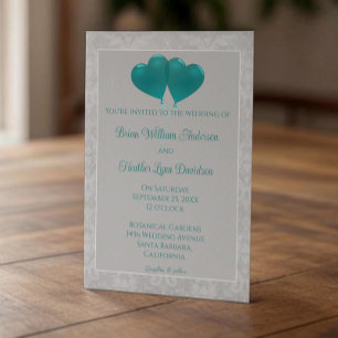 Teal Heart Balloons Wedding Invitation