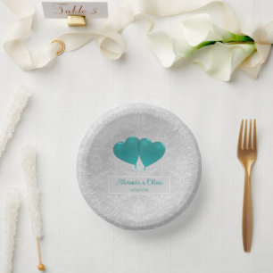 Teal Heart Balloons Wedding Paper Bowls Paper Plate
