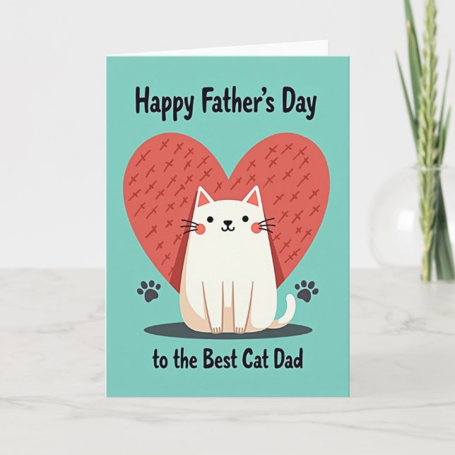 Teal Heart Best Cat Dad Card (Front)