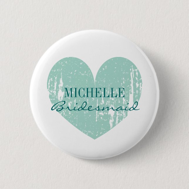 Teal heart bridesmaids buttons | Personalised name (Front)
