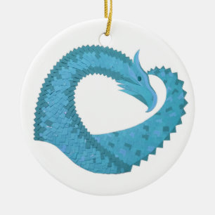 Teal heart dragon on white ceramic tree decoration