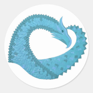 Teal heart dragon on white classic round sticker