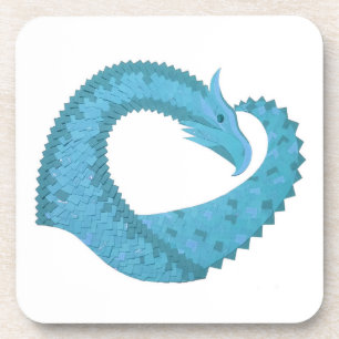 Teal heart dragon on white coaster