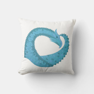 Teal heart dragon on white cushion