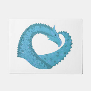 Teal heart dragon on white doormat