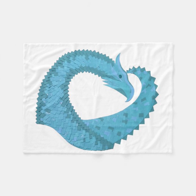 Teal heart dragon on white fleece blanket (Front (Horizontal))