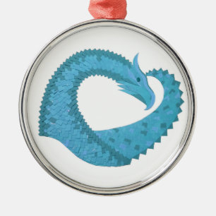 Teal heart dragon on white metal tree decoration