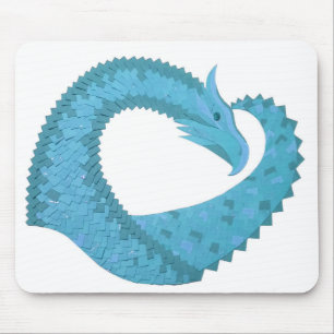 Teal heart dragon on white mouse mat