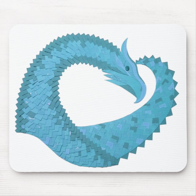 Teal heart dragon on white mouse mat (Front)