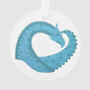 Teal heart dragon on white ornament