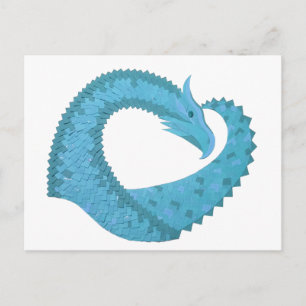 Teal heart dragon on white postcard
